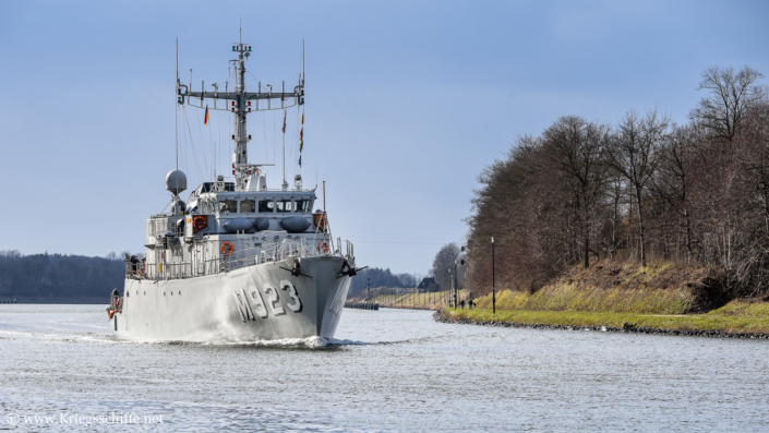 März 2023, M 923 ‚Narcis‘ im Nord-Ostsee-Kanal bei Landwehr